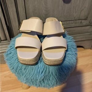 Cream Platform Sandals with Gold Accents Size 10! NEVER WORN!